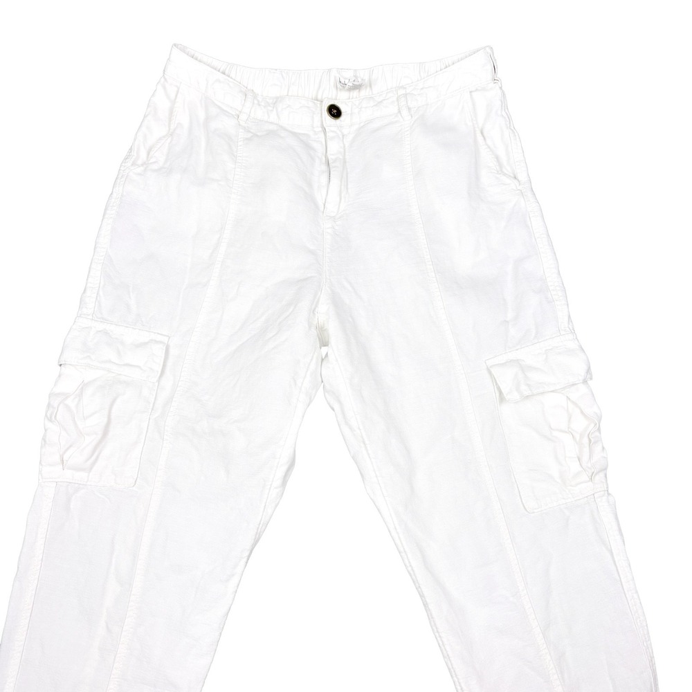 Nicole Miller Linen Blend Cargo Pants Womens Sz L White Cuffed Utility Slouchy